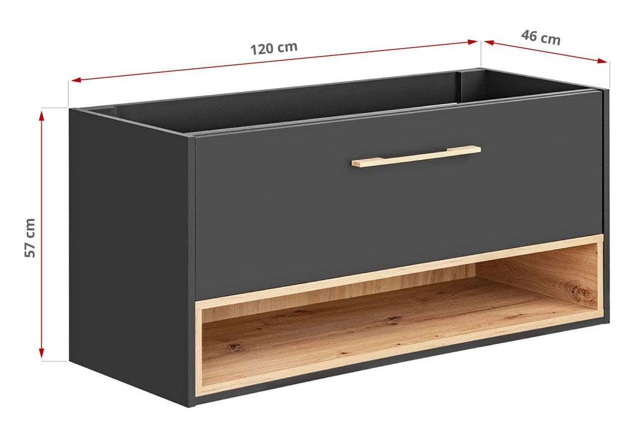 Nowoczesna szafka 120 cm pod umywalki nablatowe do łazienki - PALAWAN / Szary Cosmos / Dąb Artisan / Szary Cosmos