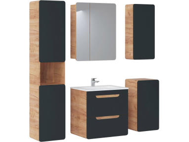 Zestaw wiszących mebli do łazienki z szafką umywalkową 60 cm w nowoczesnym stylu - ARIVA / Dąb Craft Złoty / Szary Kosmos