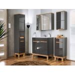 Szafka łazienkowa 80 cm pod umywalkę w nowoczesnym stylu, dwudrzwiowa - CORINO / Lava połysk / Grafit / Dąb Wotan