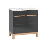 Szafka łazienkowa 80 cm pod umywalkę w nowoczesnym stylu, dwudrzwiowa - CORINO / Lava połysk / Grafit / Dąb Wotan