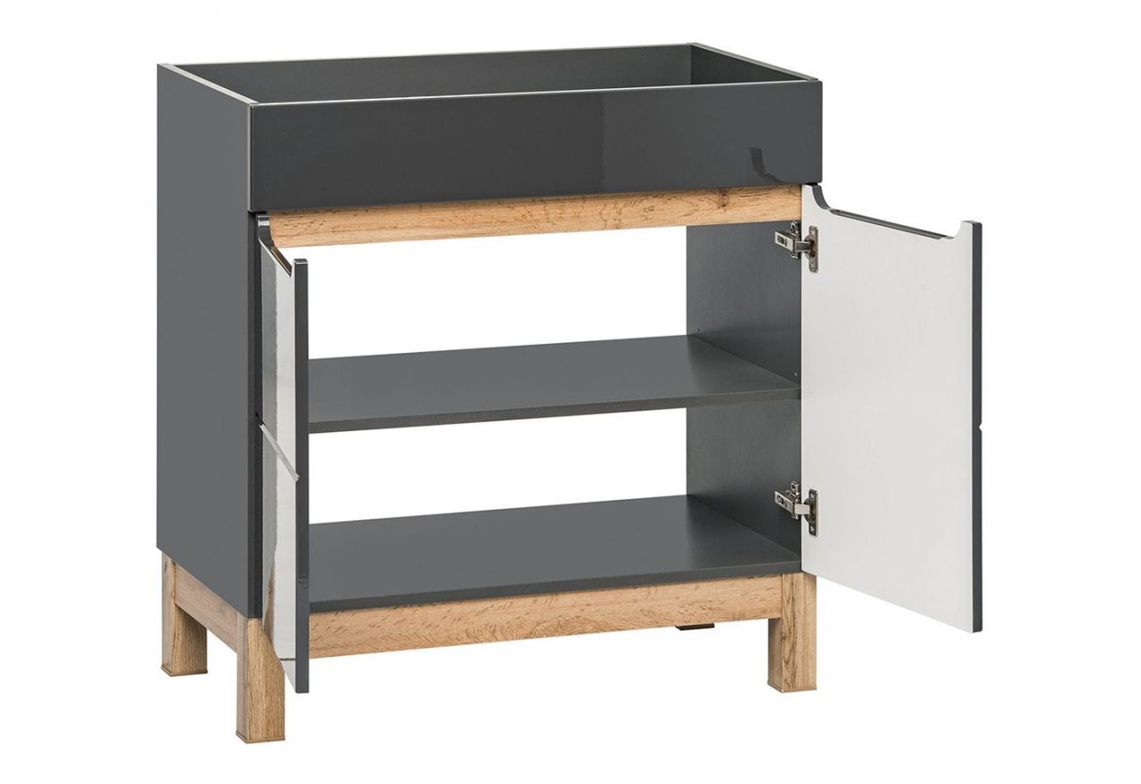 Szafka łazienkowa 80 cm pod umywalkę w nowoczesnym stylu, dwudrzwiowa - CORINO / Lava połysk / Grafit / Dąb Wotan