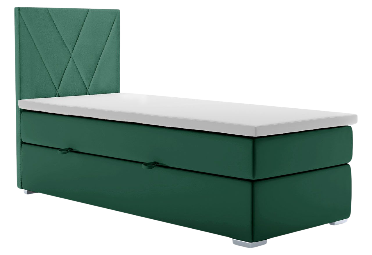 Pojedyncze łóżko kontynentalne z topperem do sypialni - LAILA 80x200 butelkowa zieleń