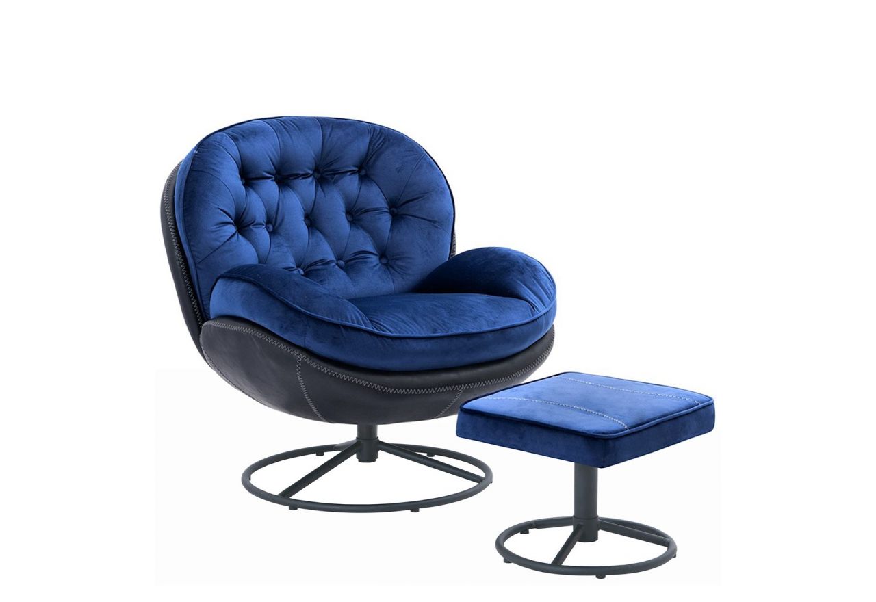 Modny fotel obrotowy w pięknym niebieskim kolorze BOGOTA z podnóżkiem