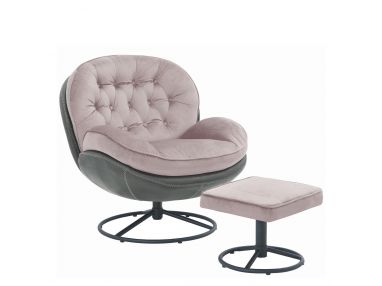 Modny fotel z podnóżkiem i pikowanym oparciem BOGOTA różowy jasny