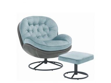 Stylowy fotel obrotowy z podnóżkiem do salonu BOGOTA błękitny