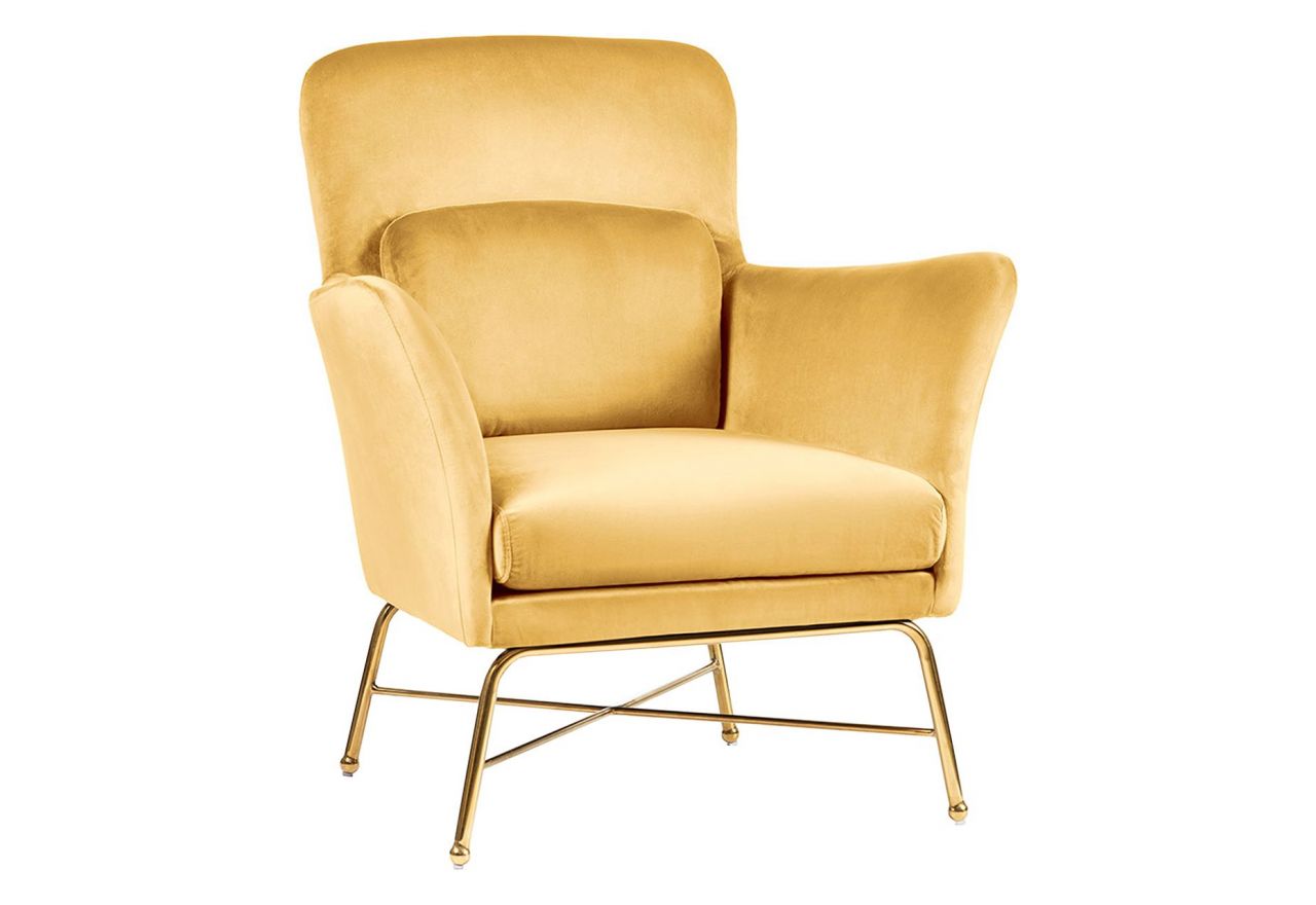 Nowoczesny fotel VERONA żółty ze złotymi nóżkami