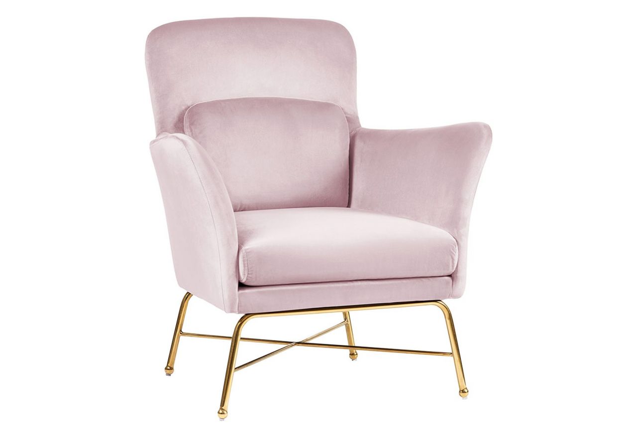 Stylowy fotel wypoczynkowy na złotych nogach VERONA różowy