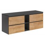 Wisząca szafka pod umywalkę nablatową 140 cm w nowoczesnym stylu - BORDO / Diamentowy Szary / Dąb Hamilton