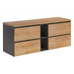 Wisząca szafka pod umywalkę nablatową 140 cm w nowoczesnym stylu - BORDO / Diamentowy Szary / Dąb Hamilton