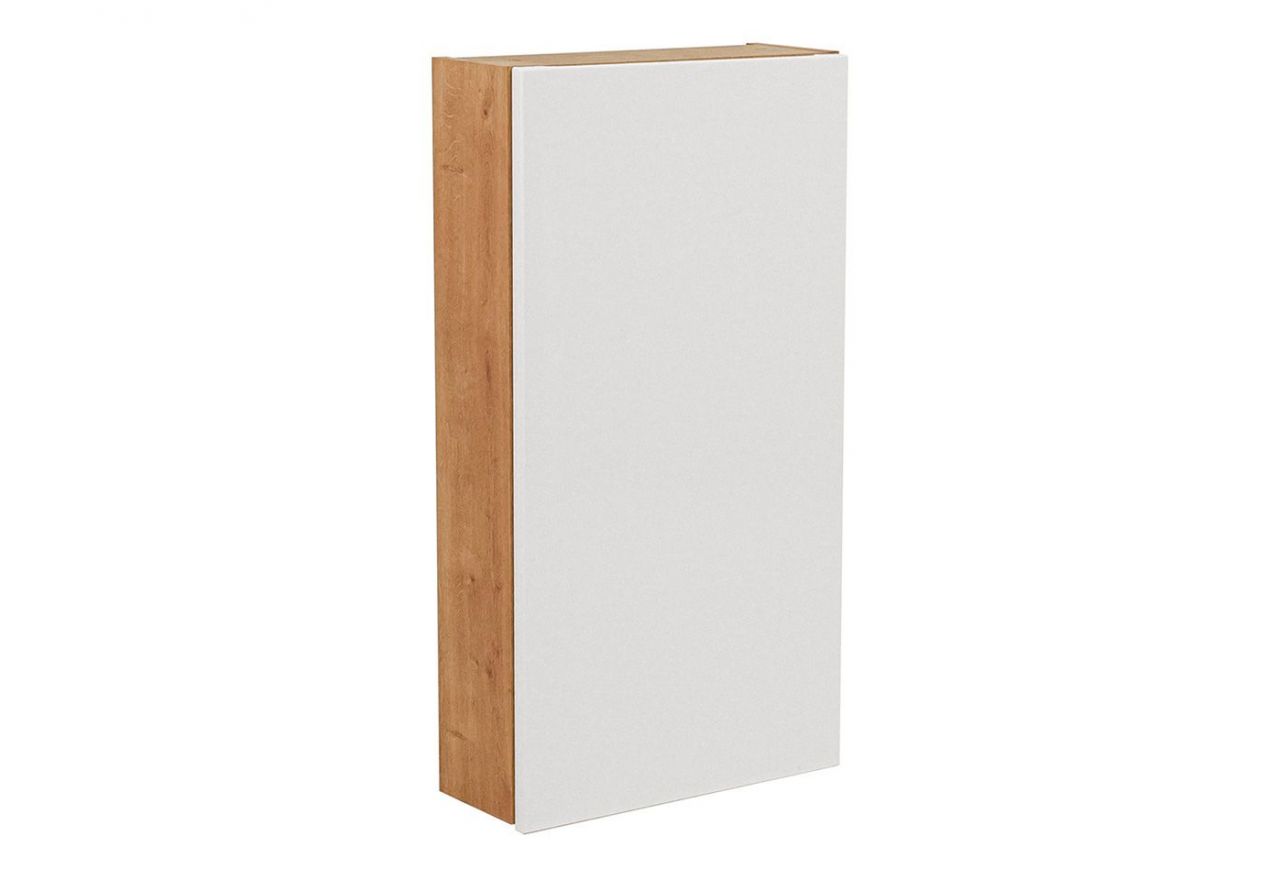 Jednodrzwiowa szafka wisząca w modnym stylu z półkami do łazienki - BORDO / Dąb Hamilton / Biały