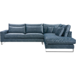 Nowoczesny, niebieski narożnik w kształcie litery L, z metalowymi nogami do salonu - KORNI morski