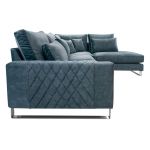 Nowoczesny, niebieski narożnik w kształcie litery L, z metalowymi nogami do salonu - KORNI morski