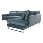 Nowoczesny, niebieski narożnik w kształcie litery L, z metalowymi nogami do salonu - KORNI morski