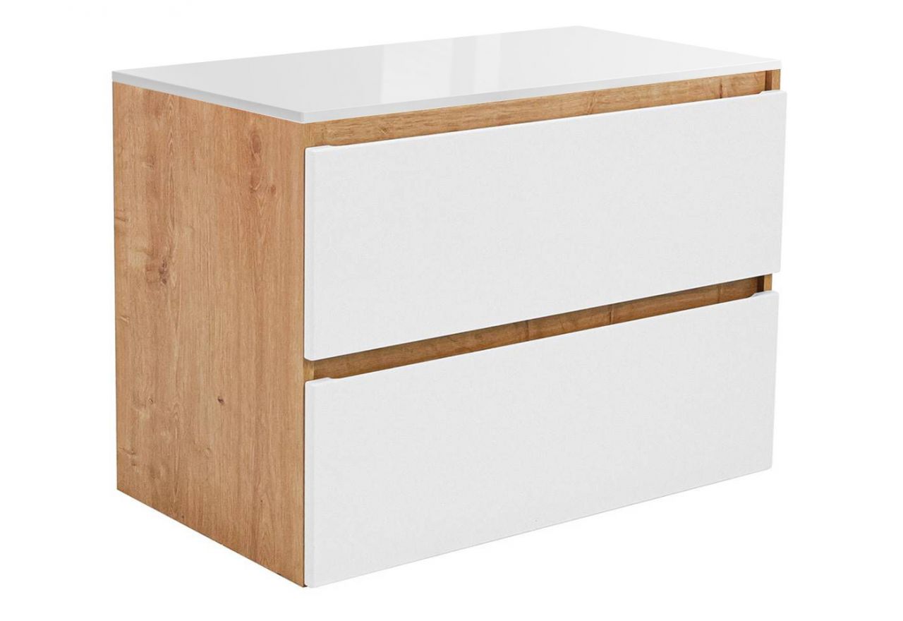 Modna i praktyczna szafka łazienkowa 80 cm pod umywalkę nablatową - BORDO / Dąb Hamilton / Biały