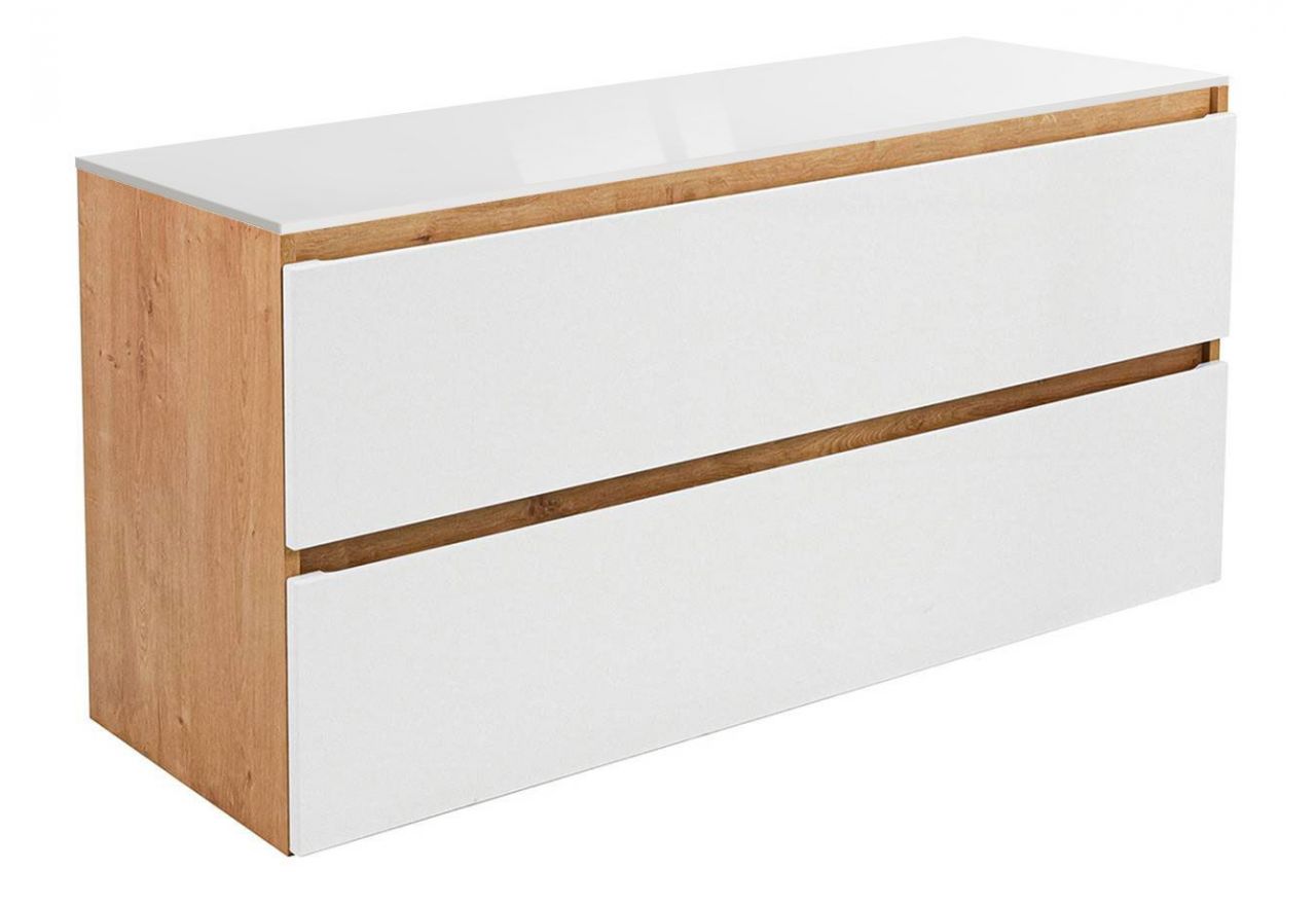 Modna i praktyczna szafka umywalkowa 120 cm z szufladami do łazienki - BORDO / Dąb Hamilton / Biały