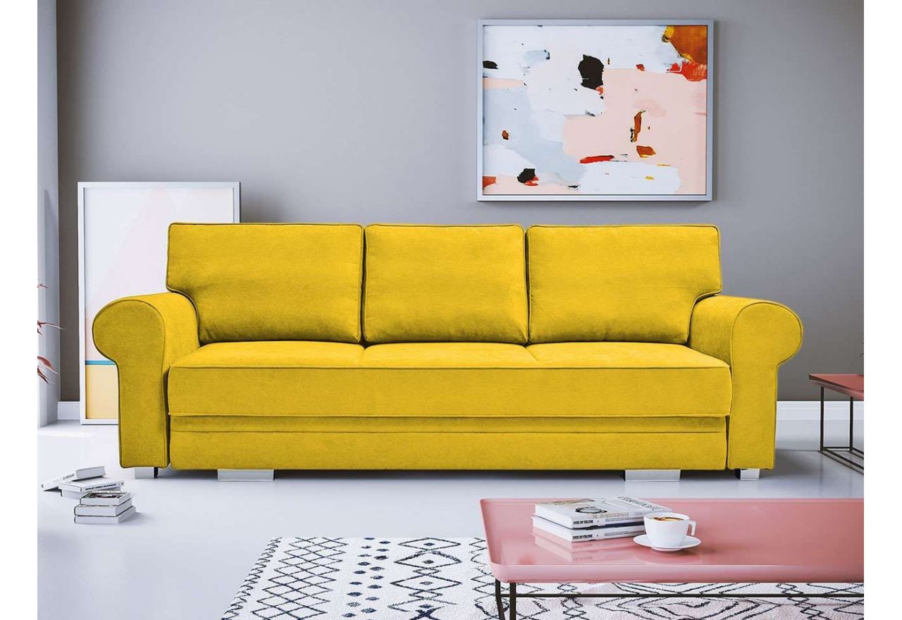Wygodna, stylowa rozkładana kanapa wypoczynkowa z funkcją spania do salonu - BELISA żółty
