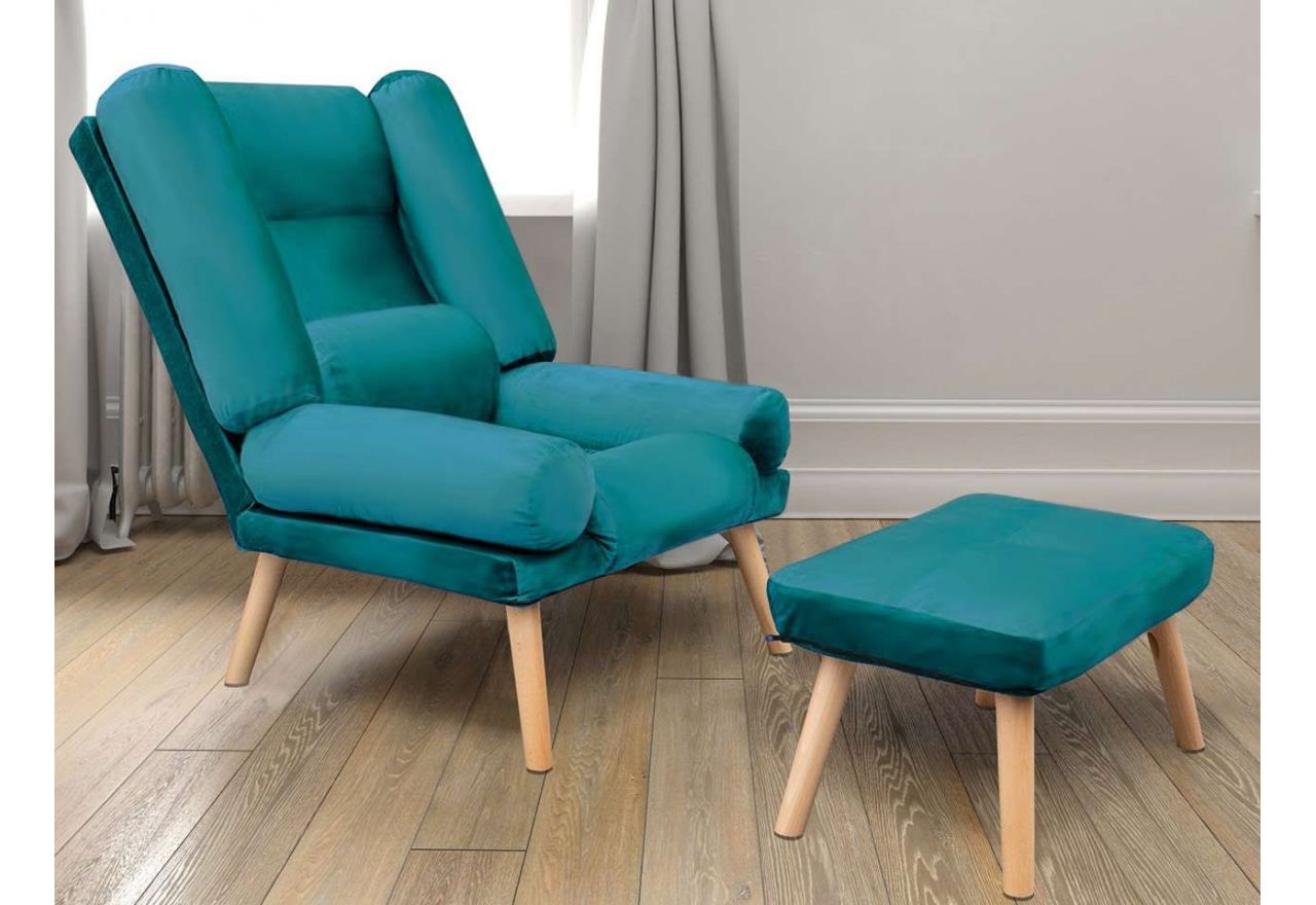 Rozkładany fotel tapicerowany w skandynawskim stylu z podnóżkiem - LOTUS / Solo 261 - zielony