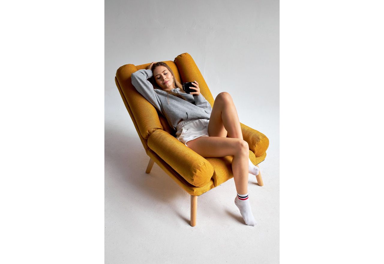 Fotel skandynawski, rozkładany z podnóżkiem w zestawie - LOTUS / Monolith 37 - butelkowa zieleń