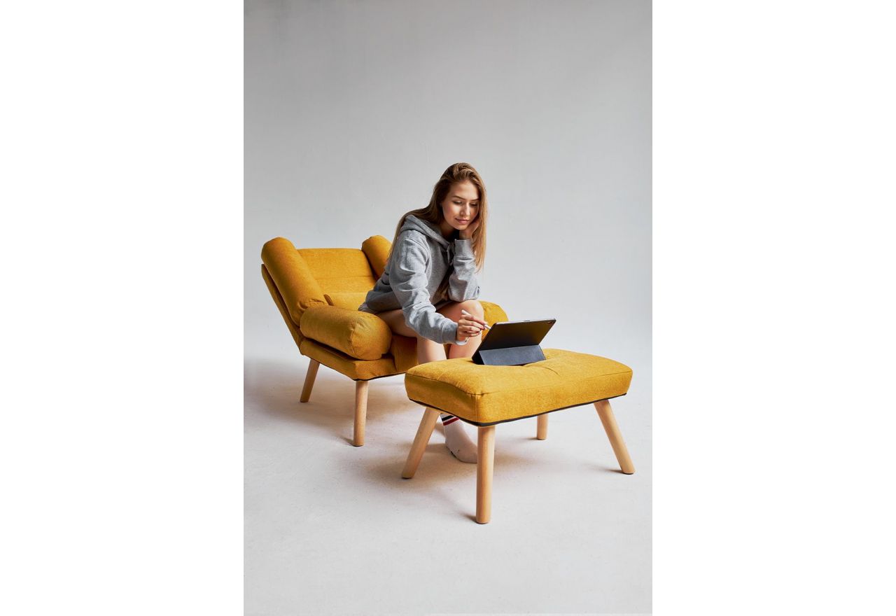 Fotel skandynawski, rozkładany z podnóżkiem w zestawie - LOTUS / Monolith 37 - butelkowa zieleń