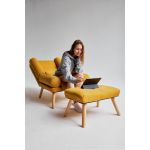 Fotel skandynawski, rozkładany z podnóżkiem w zestawie - LOTUS / Monolith 37 - butelkowa zieleń