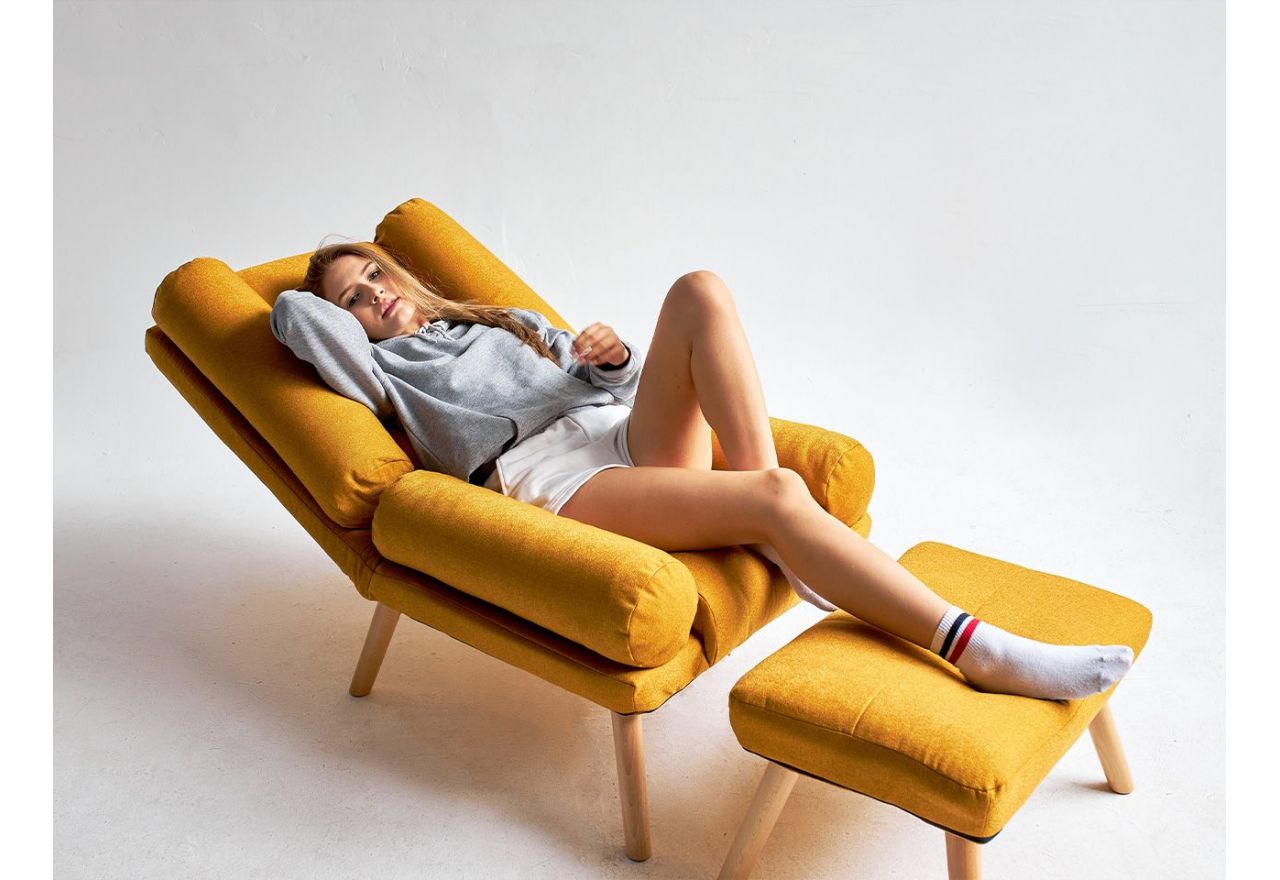 Fotel skandynawski, rozkładany z podnóżkiem w zestawie - LOTUS / Monolith 37 - butelkowa zieleń