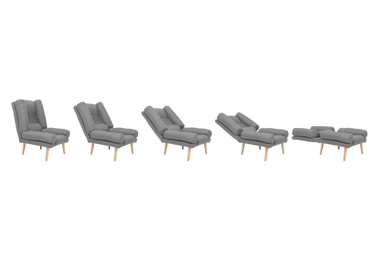 Fotel skandynawski, rozkładany z podnóżkiem w zestawie - LOTUS / Monolith 37 - butelkowa zieleń