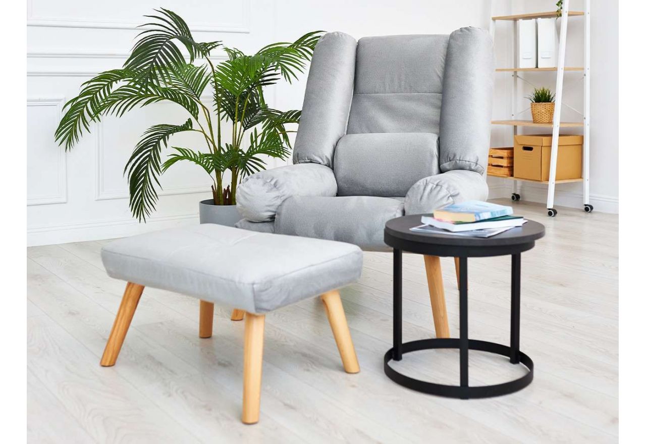 Fotel skandynawski, rozkładany z podnóżkiem w zestawie - LOTUS / Monolith 37 - butelkowa zieleń