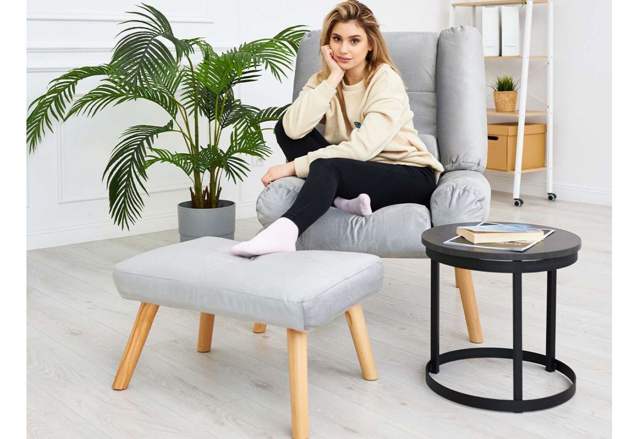 Fotel skandynawski, rozkładany z podnóżkiem w zestawie - LOTUS / Monolith 37 - butelkowa zieleń