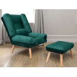 Fotel skandynawski, rozkładany z podnóżkiem w zestawie - LOTUS / Monolith 37 - butelkowa zieleń