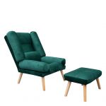 Fotel skandynawski, rozkładany z podnóżkiem w zestawie - LOTUS / Monolith 37 - butelkowa zieleń