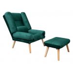 Fotel skandynawski, rozkładany z podnóżkiem w zestawie - LOTUS / Monolith 37 - butelkowa zieleń