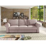 Różowa kanapa w nowoczesnym stylu z funkcją spania i zaokrąglonymi podłokietnikami - BELISA róż