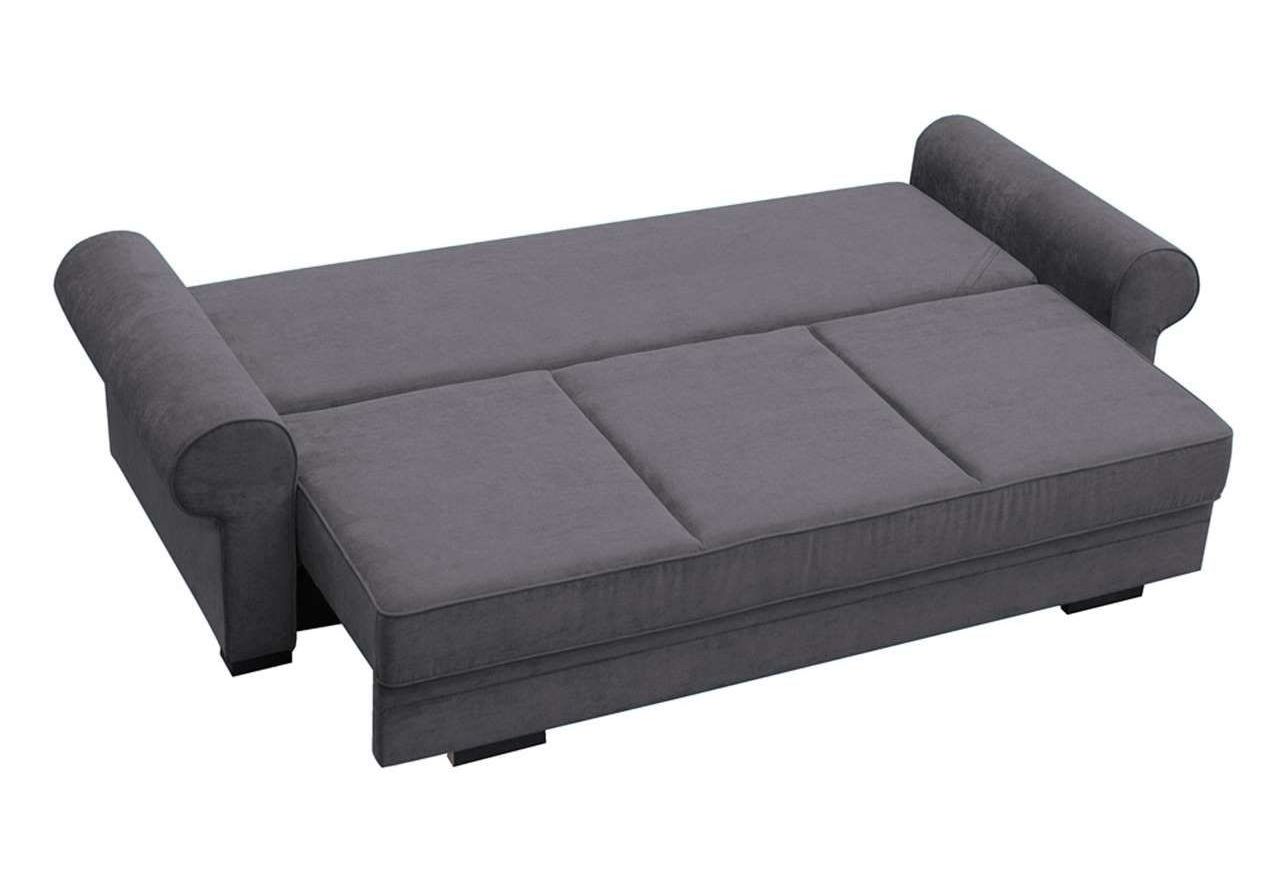 Designerska, jasno szara sofa 3-osobowa, z pojemnikiem na pościel do pokoju - BELISA jasny szary