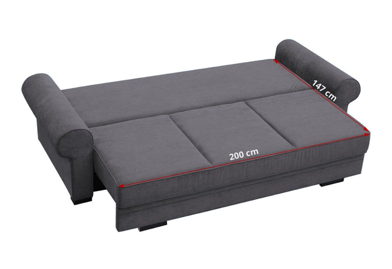 Designerska, jasno szara sofa 3-osobowa, z pojemnikiem na pościel do pokoju - BELISA jasny szary