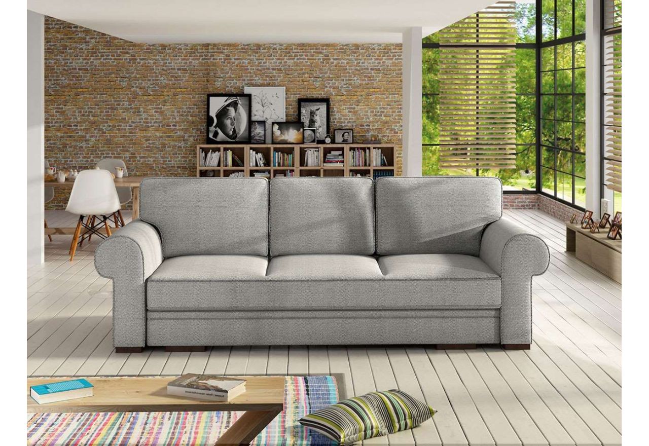 Designerska, jasno szara sofa 3-osobowa, z pojemnikiem na pościel do pokoju - BELISA jasny szary