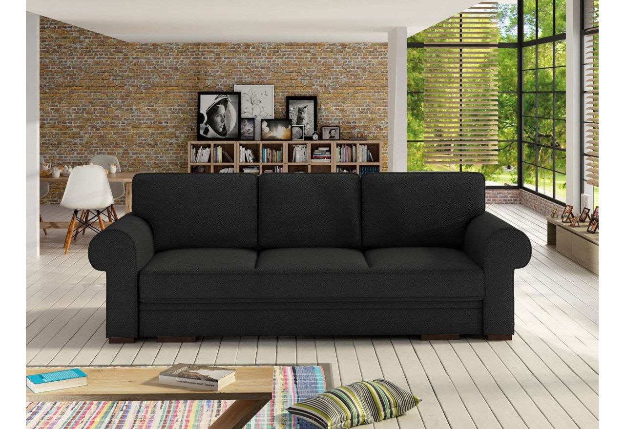 Elegancka i nowoczesna kanapa trzyosobowa do salonu z funkcją spania i pojemnikiem - BELISA czarny