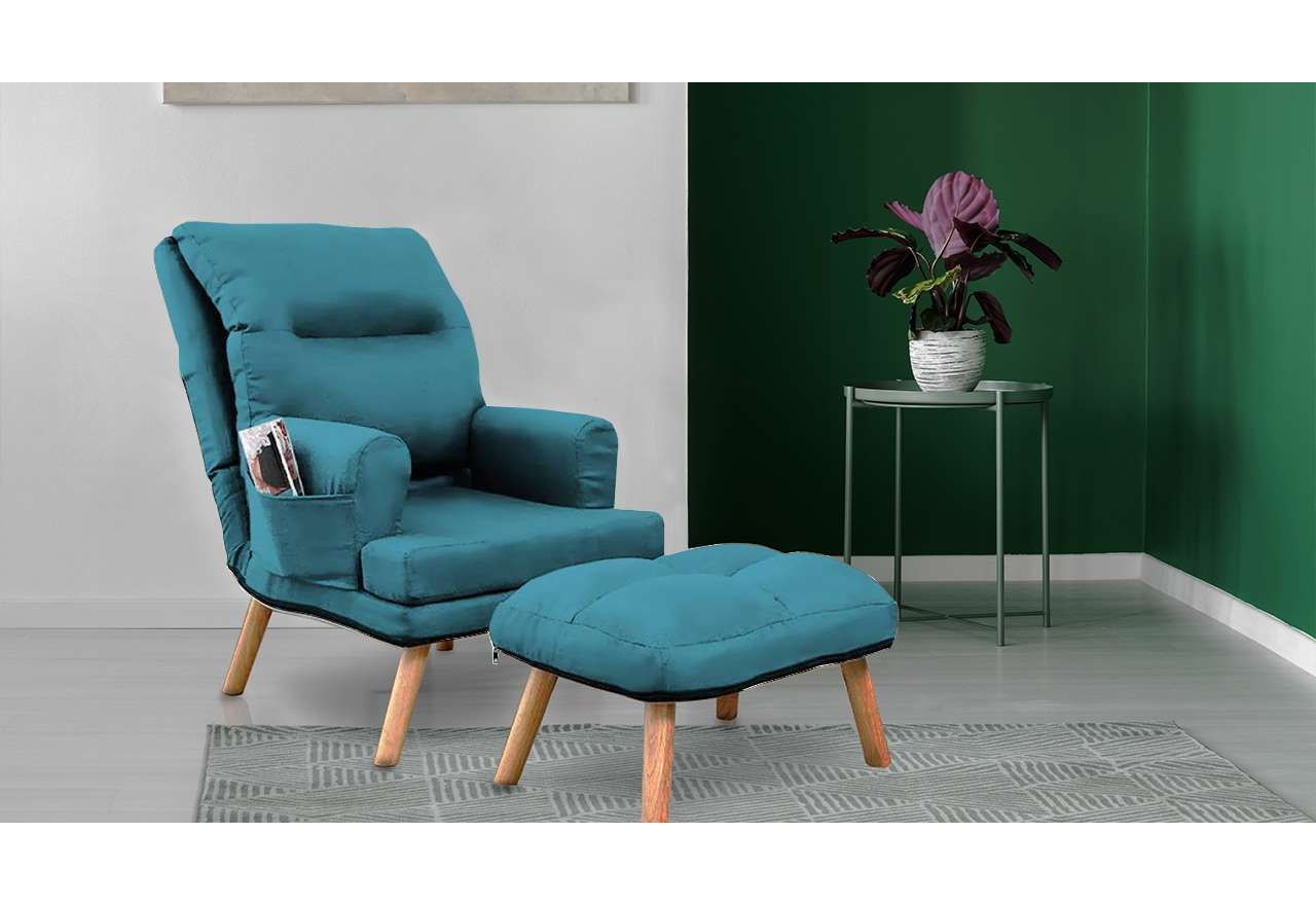 Fotel rozkładany w skandynawskim stylu w zestawie z podnóżkiem - NAOMI / Solo 261 - zielony