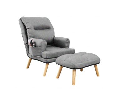 Fotel rozkładany w skandynawskim stylu z podnóżkiem w zestawie - NAOMI / Zoya 12 - szary