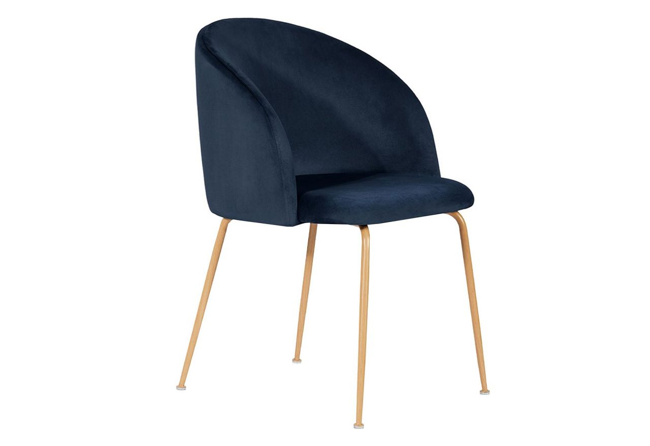 Granatowe krzesło SIMON do salonu na metalowych nogach w kolorze dębu