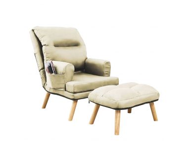 Tapicerowany fotel jednoosobowy w skandynawskim stylu z podnóżkiem - NAOMI / Monolith 04 - beżowy