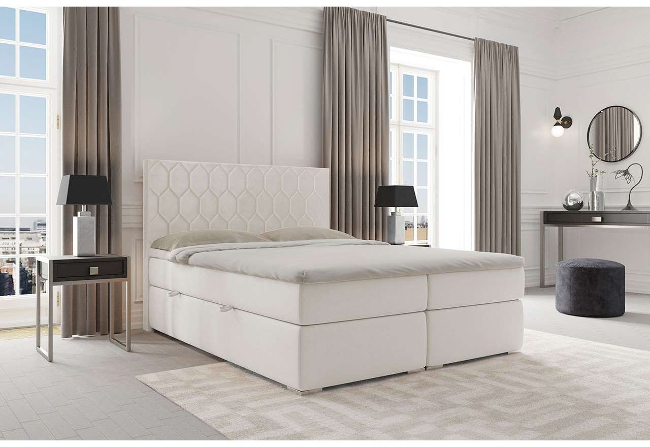 Funkcjonalne łóżko kontynentalne dwuosobowe z materacem - PENE 160x200 kremowe