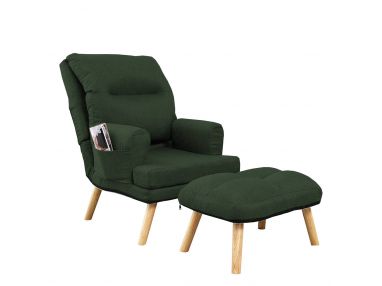 Rozkładany fotel jednoosobowy w skandynawskim stylu z podnóżkiem - NAOMI / Samoa 06 - zielony