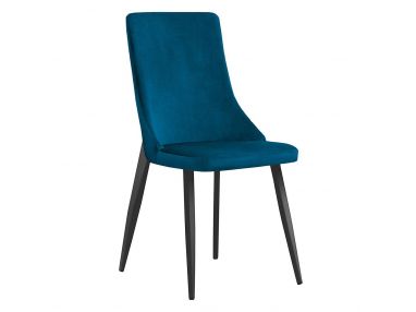 Niebieskie modne krzesło tapicerowane ELENA z czarnymi metalowymi nóżkami
