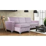 Pikowany, rozkładany narożnik z kryształkami, pojemnikiem na pościel i funkcją spania do salonu - PAOLA róż