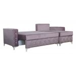 Pikowany, rozkładany narożnik z kryształkami, pojemnikiem na pościel i funkcją spania do salonu - PAOLA róż