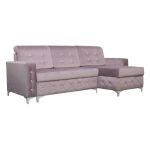 Pikowany, rozkładany narożnik z kryształkami, pojemnikiem na pościel i funkcją spania do salonu - PAOLA róż