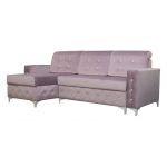 Pikowany, rozkładany narożnik z kryształkami, pojemnikiem na pościel i funkcją spania do salonu - PAOLA róż