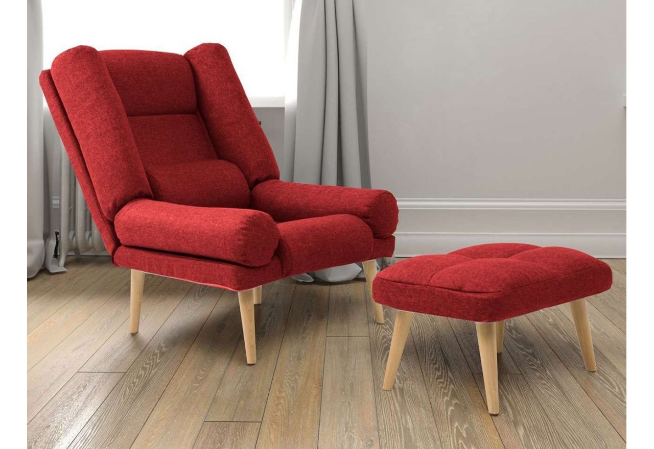 Rozkładany fotel jednoosobowy w skandynawskim stylu do salonu i pokoju - LOTUS / Falcone 35 - czerwony