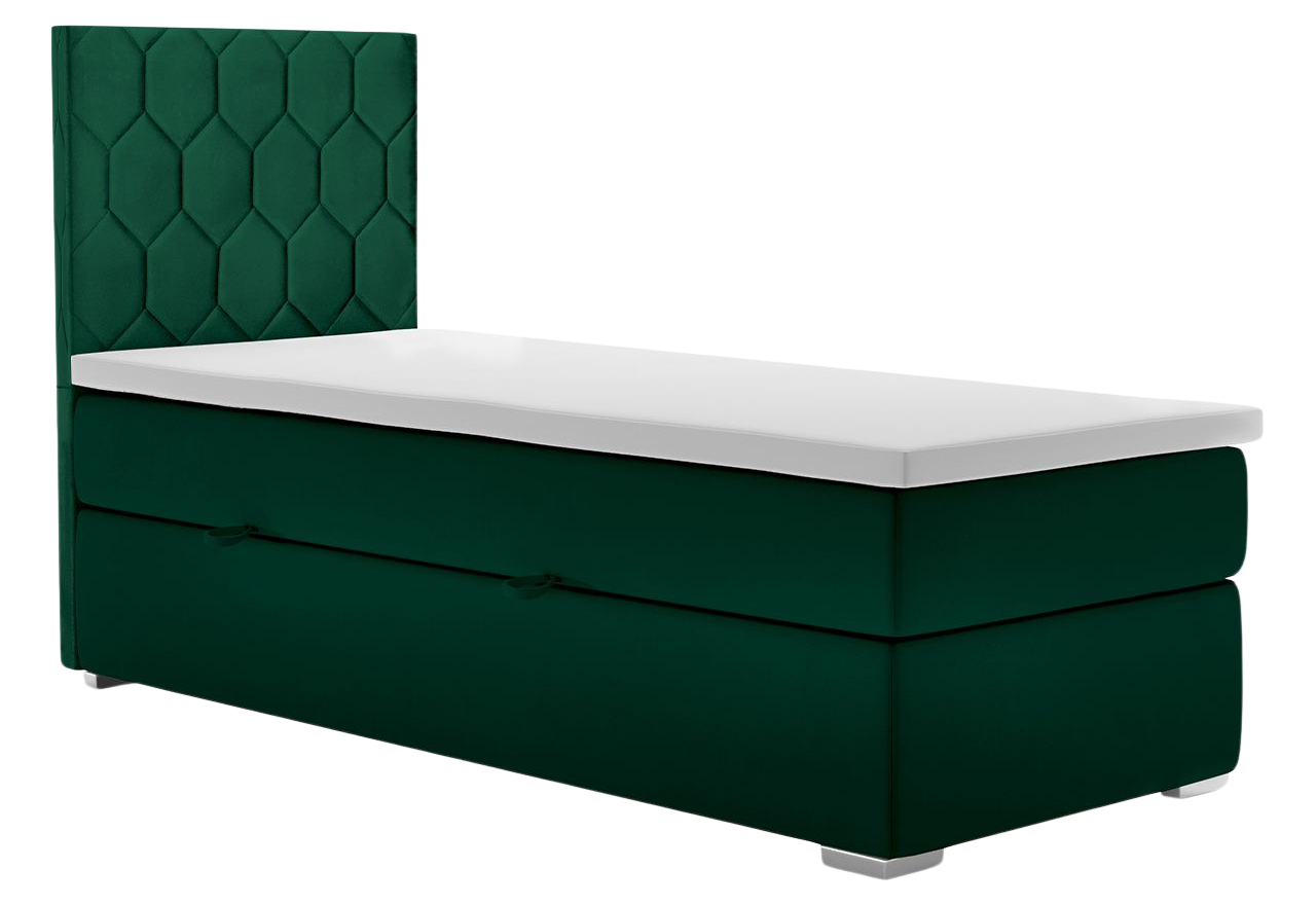 Tapicerowane łóżko kontynentalne hotelowe z materacem i opcją skrzyni na pościel - PENE 80x200 butelkowa zieleń
