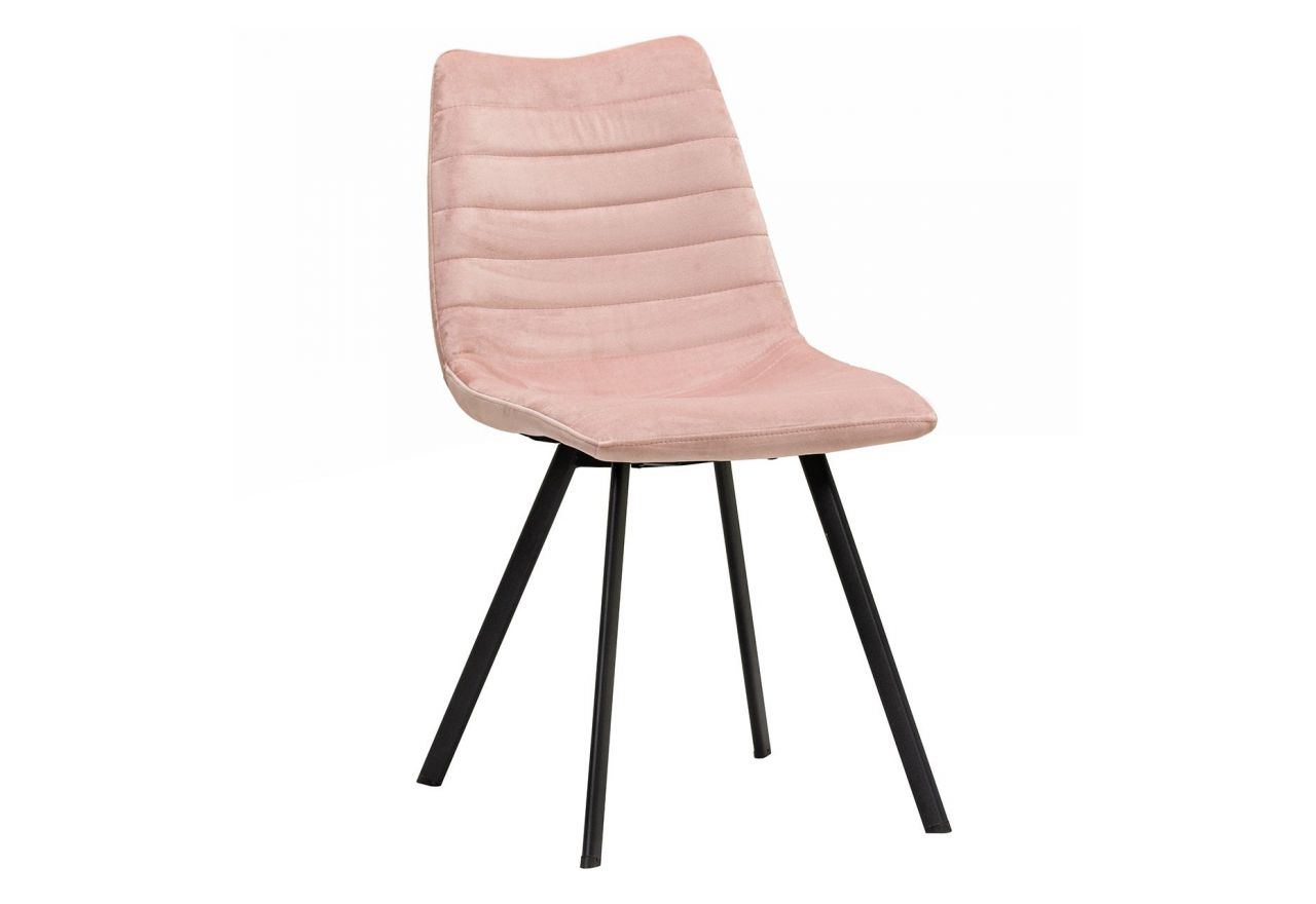 Kompaktowe krzesło ROZA z różową tapicerką i czarnymi nogami